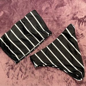 Striped high-waisted bikini